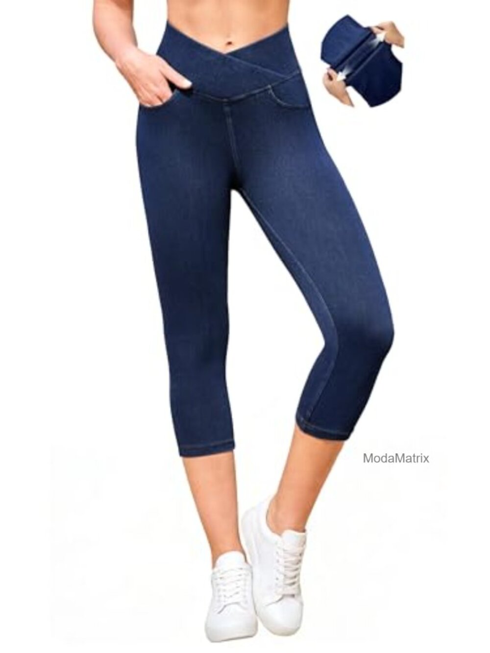 Stretchy Jean Capris for Women Pull On Jeggings Tummy Control Capri Leggings